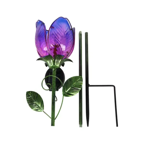 35.8" Metal and Glass Solar Flower Stake Purple - Exhart