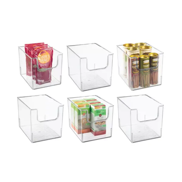 mDesign Plastic Food Storage Organizer Bin for Kitchen, 8" Wide, 6 Pack - Clear