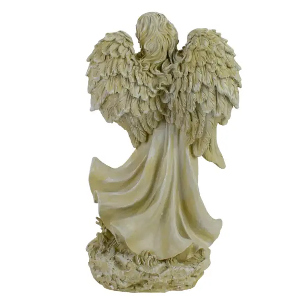 Northlight 18" Weathered Angel with Bird and Bouquet Outdoor Patio Garden Statue - Almond Brown