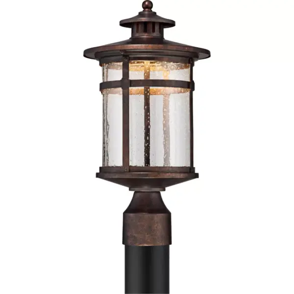 Franklin Iron Works Mission Post Light Fixture LED Bronze 15 1/2" Seeded Glass for Deck Garden Yard