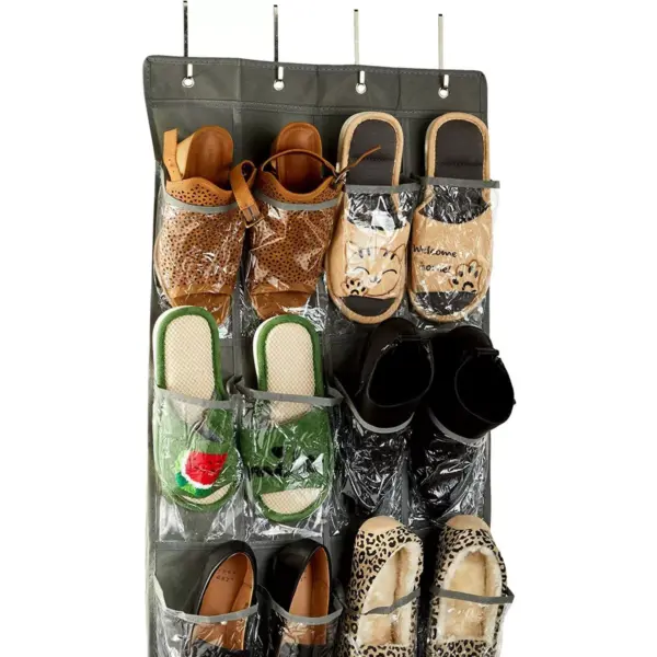 Okuna Outpost 2 Pack Over The Door Hanging Shoe Organizer, 24 Pockets, Grey (18 x 63.3 in)