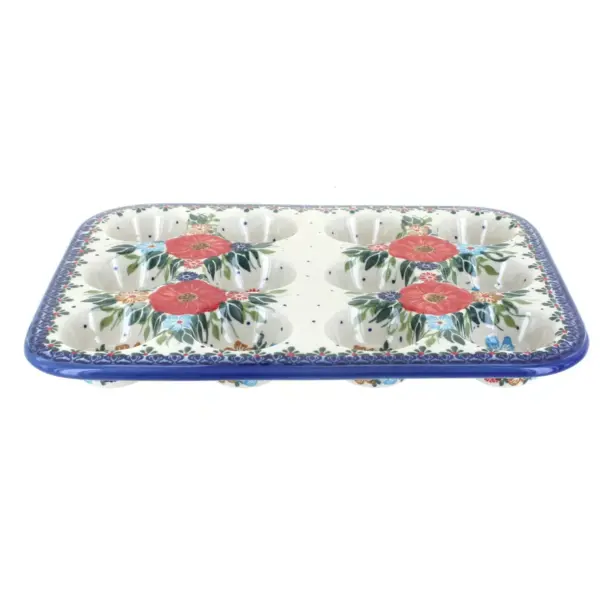 Blue Rose Polish Pottery Amelie Small Muffin Pan