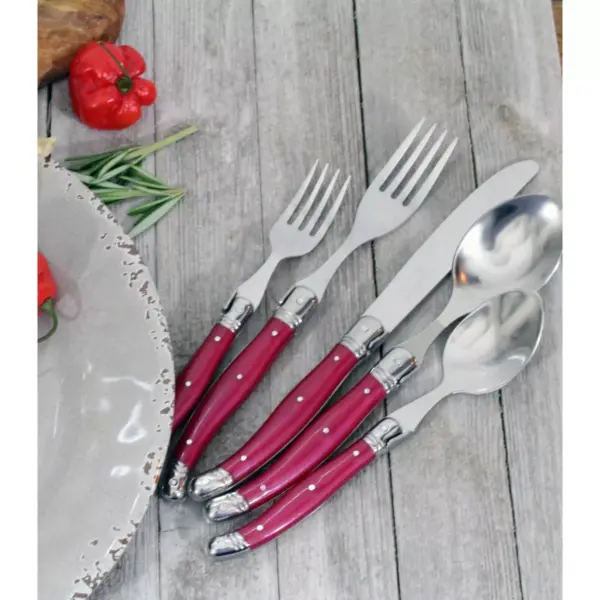 French Home Laguoile 20pc Stainless Steel Silverware Set Red