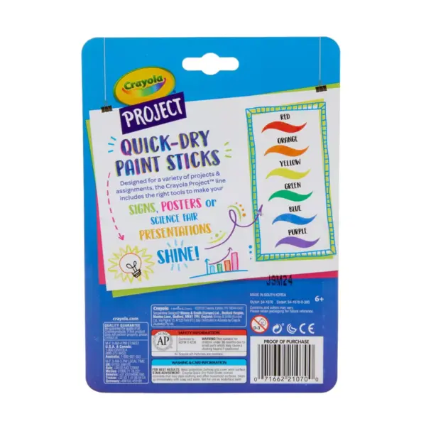 6ct Crayola Project Quick Dry Paint Sticks - Classic Colors