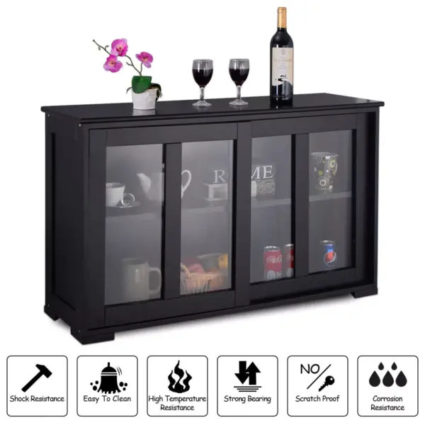 Costway Storage Cabinet Sideboard Buffet Cupboard Glass Sliding Door Pantry Kitchen