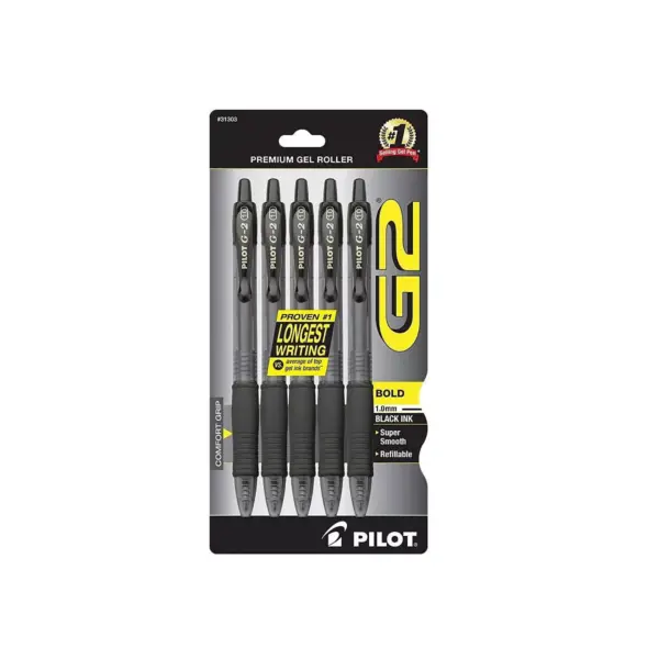 Pilot G2 Retractable Gel Pen Bold Point Black Ink 5/Pack (31303) 755962