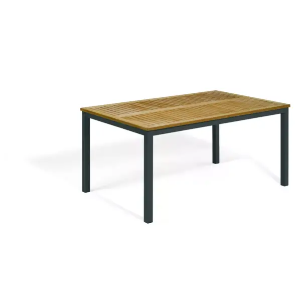 Travira 63" Rectangular Patio Table with Natural Tekwood Top & Carbon Powder-Coated Aluminum Frame - Oxford Garden