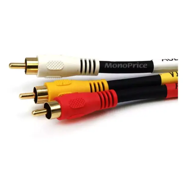 Monoprice Stereo Video Dubbing Composite Cable - 6 Feet - Black | Triple RCA Male/Male Heavy-duty RG-59/U, Gold plated