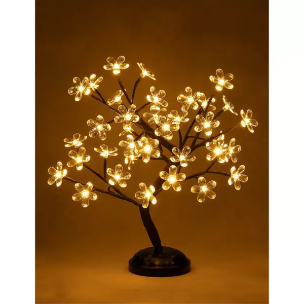 Lightshare 18" 36 LED Crystal Clear Acrylic Flower Bonsai With Green Leaf And Battery Powered - Warm White Lights