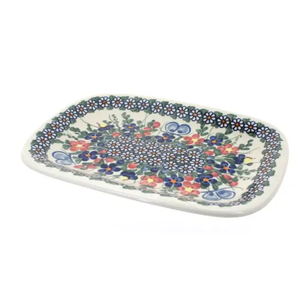 Blue Rose Polish Pottery Garden Butterfly Small Rectangular Serving Dish