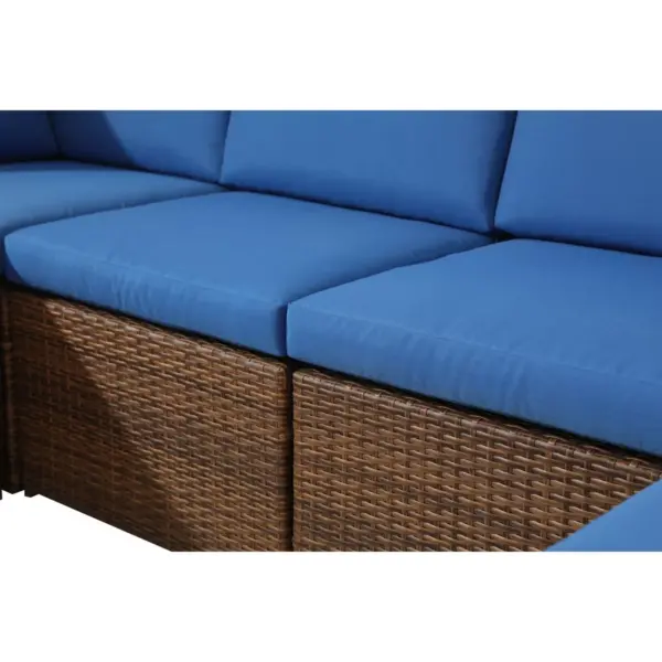 8pc Wicker Rattan Patio Sofa Set with Blue Cushions - Accent Furniture