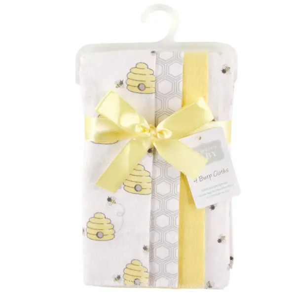 Hudson Baby Infant Cotton Flannel Burp Cloths 4pk, Bee, One Size