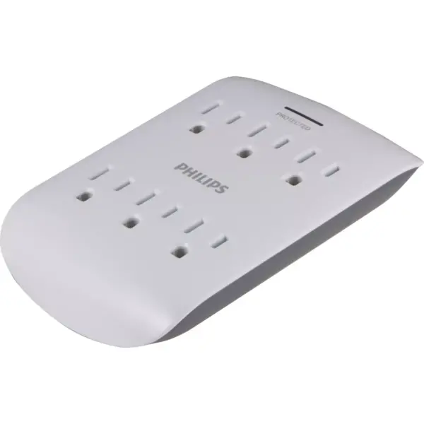 Philips 6-Outlet Surge Protector Wall Tap, White