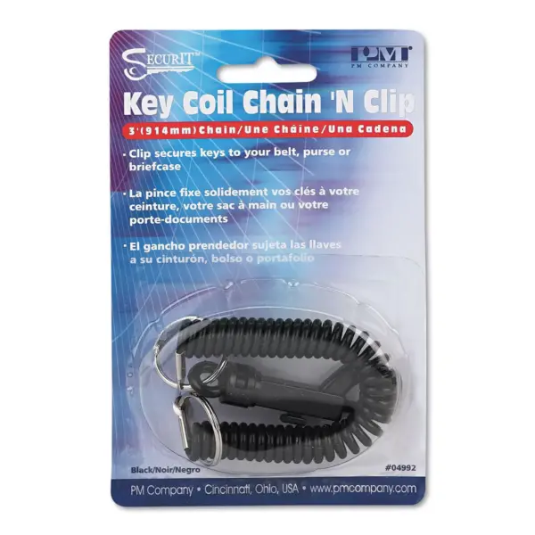 Securit Key Coil Chain 'N Clip Wearable Key Organizer Flexible Coil Black 04992