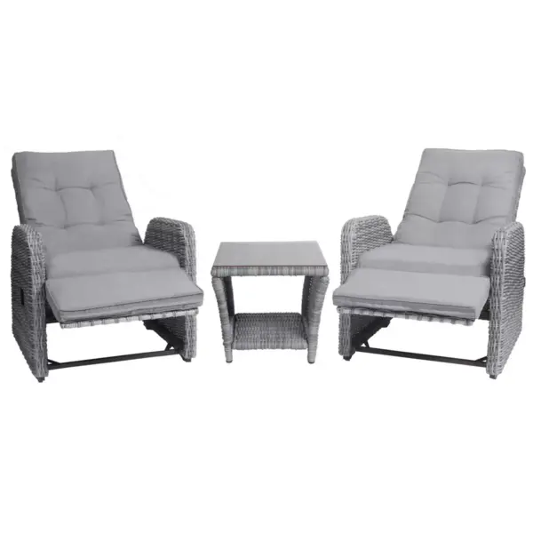 Vallauris 3pc Reclining Outdoor Patio Seating Set - Adore Decor