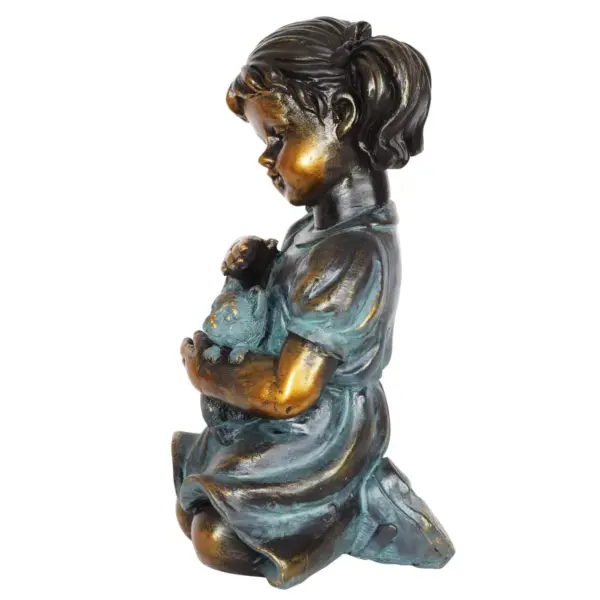 10.24" Resin Girl and Kitten Statue Bronze - Exhart