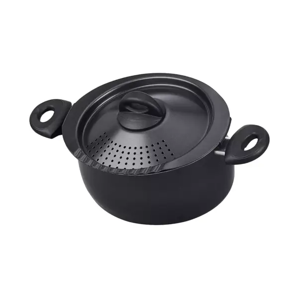 Bialetti 7265 2 In 1 Nonstick Aluminum 5 Quart Oval Shaped Kitchen Pasta Pot with Lockable Strainer Lid and Heat Resistant Handles, Black