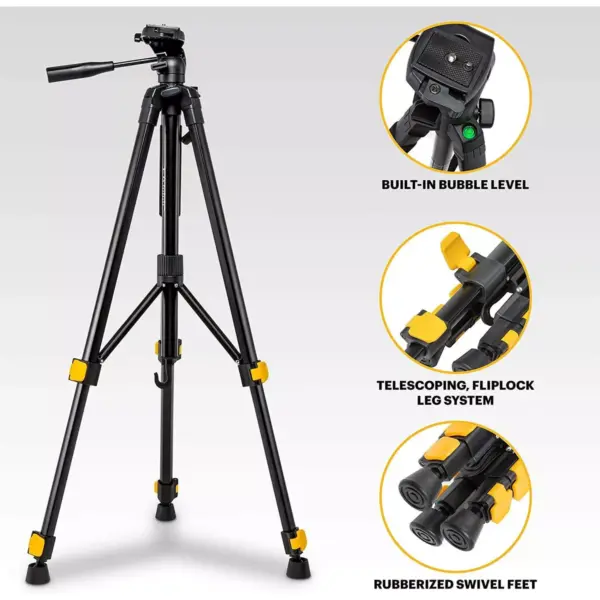 KODAK PhotoGear 62" Tripod with Remote | Compact 3-Section Flip-Lock Aluminum Tripod Adjusts 22”-62”, QuickRelease Plate, Smartphone Adapter & 1/4” to 3/8” Screw, Bubble Level, Carry Case, & E-Guide