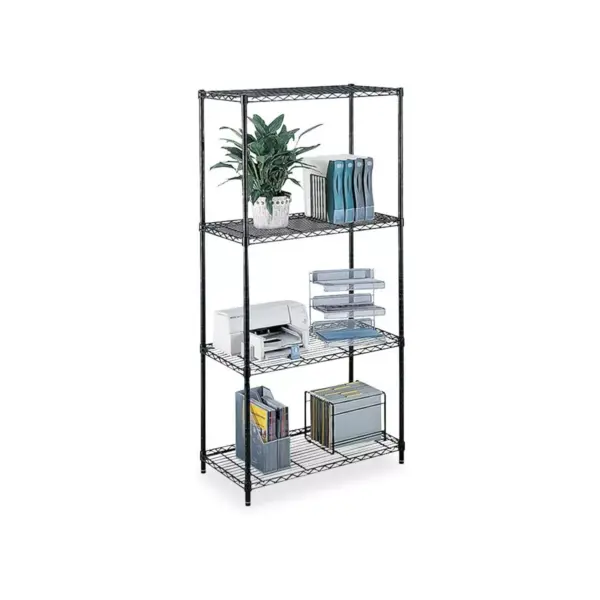 Safco Wire Shelving w/ 4 Shelves/4 Posts 500Lb Cap 48"x18"x72" BK 5241BL