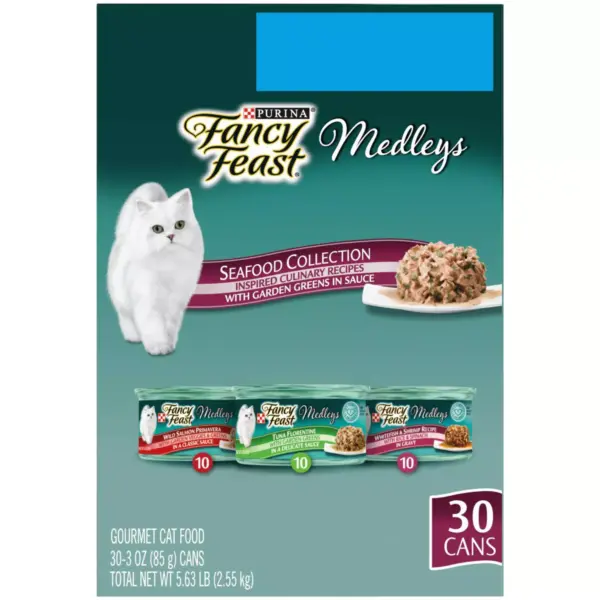 Fancy Feast Medleys Seafood Collection with Garden Greens in Sauce Gourmet Wet Cat Food - 3oz/30ct Variety Pack