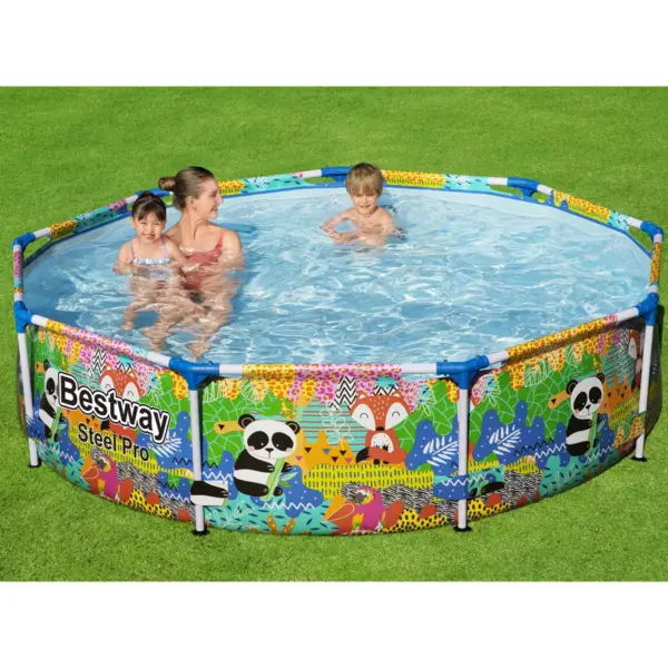 Bestway Steel Pro Easy Setup Panda Rainbow Jungle Print 9 Foot DuraPlus Reinforced Puncture Resistant PVC Liner Round Above Ground Pool