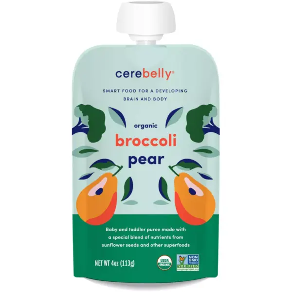 Cerebelly Clean Label Project Purity Award Winning,  Broccoli Pear Organic Baby Food Pouch - 4oz