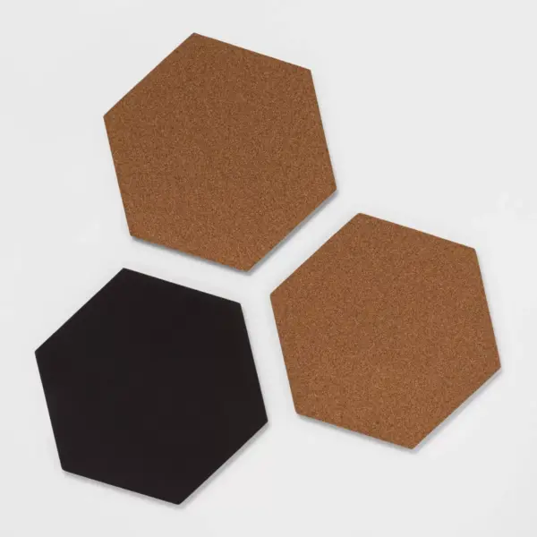 U Brands 3ct Hexagon Cork Bulletin Board Tiles