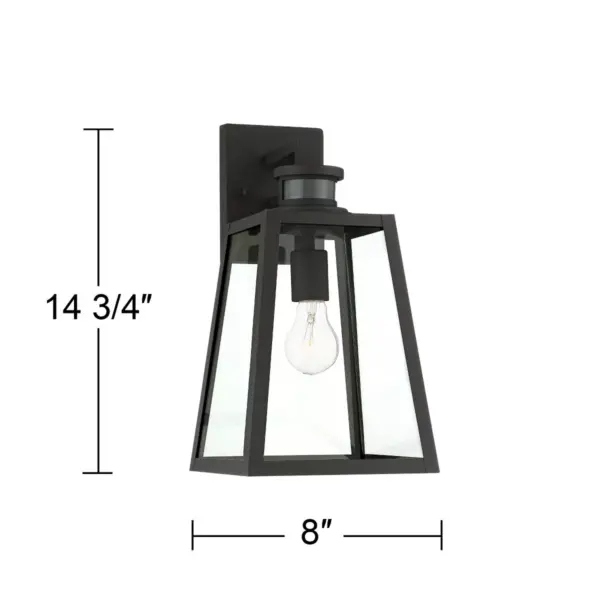 John Timberland Modern Industrial Outdoor Wall Light Fixture Black 14 3/4" Clear Glass Dusk to Dawn Motion Sensor for Porch Patio