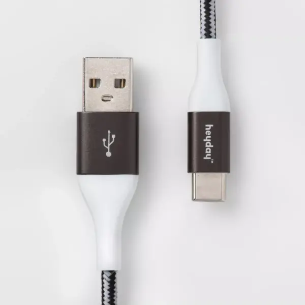 heyday™ 10' USB-C to USB-A Braided Cable - Black/White/Gunmetal