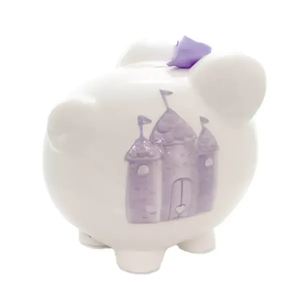 Bank 7.5" Lavendar Fairytail Piggy Bank Castle Save  -  Decorative Banks