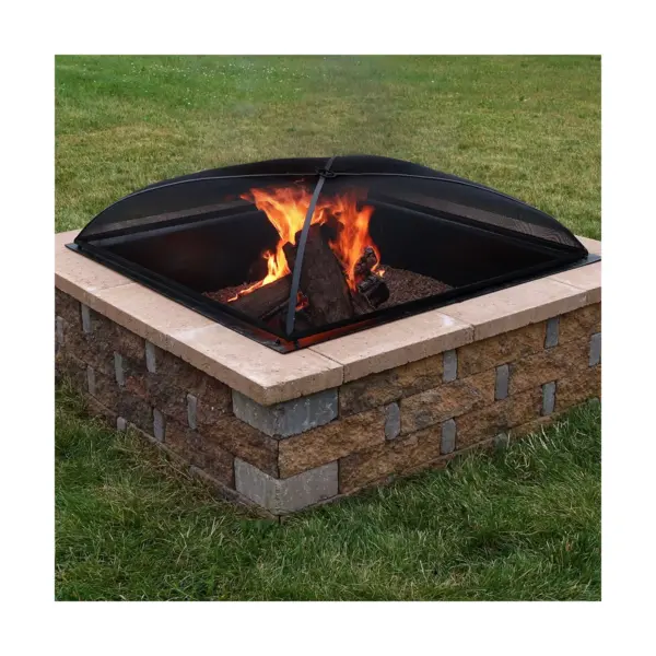 Sunnydaze Outdoor Heavy-Duty Steel Mesh Square Camp Fire Pit Spark Screen Lid with Grabber Ring Top - 36" - Black