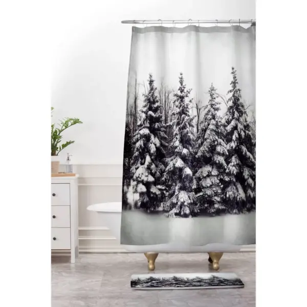 24"x36" Snow and Pines Bath Mat Black/Gray - Deny Designs