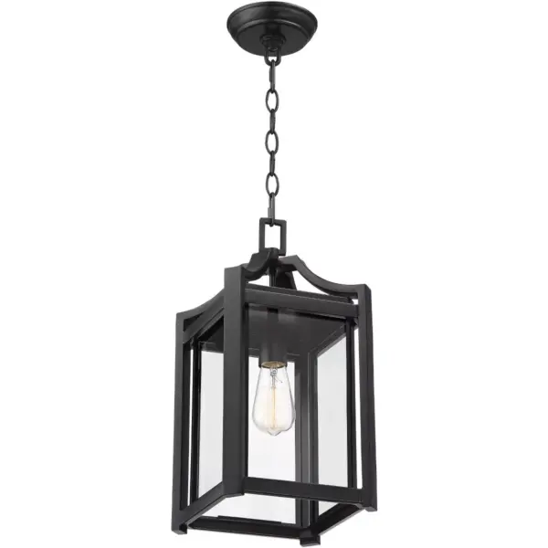 Franklin Iron Works Rustic Farmhouse Outdoor Ceiling Light Hanging Black 17" Clear Beveled Glass Exterior House Porch Patio Deck