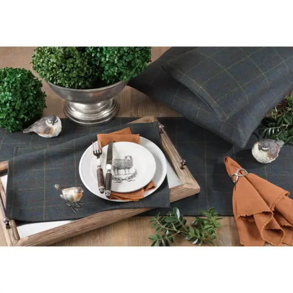 Set of 4 Wool Blend Moss Plaid Table Mats Gray - Saro Lifestyle