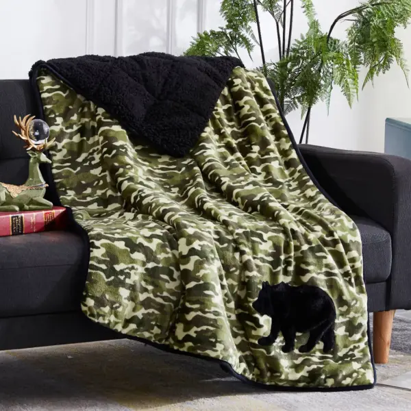 Kids' Applique Printed Velvet to Sherpa Reverse Weighted Throw Blanket Camo Green - Dream Theory