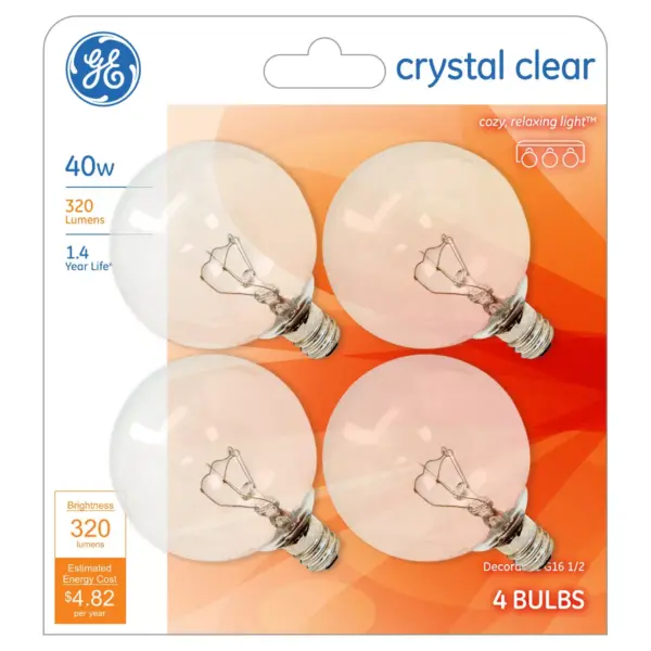 General Electric 40w 4pk G16 Incandescent Light Bulb White/Clear