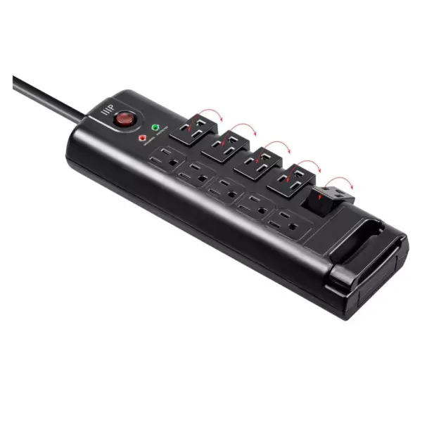 Monoprice 10 Outlet Rotating Surge Protector Power Block / Strip - 8 Feet - Black | 2880 Joules, Heavy Duty Cord