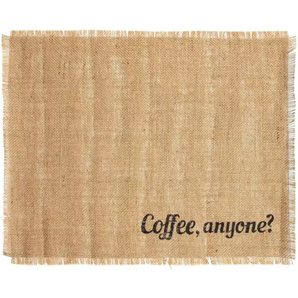 Brown Woven Burlap Table Placemat “Coffee, Anyone?” Dining Table Mat for Kitchen Party Decor (17.7 x 13.8 in)