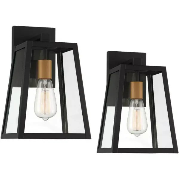 John Timberland Modern Outdoor Wall Light Fixtures Set of 2 Mystic Black Gold 13" Clear Glass Panels Exterior House Porch Patio