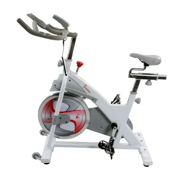 Sunny Health & Fitness Magnetic Belt Drive Premium Indoor Cycling Bike - White