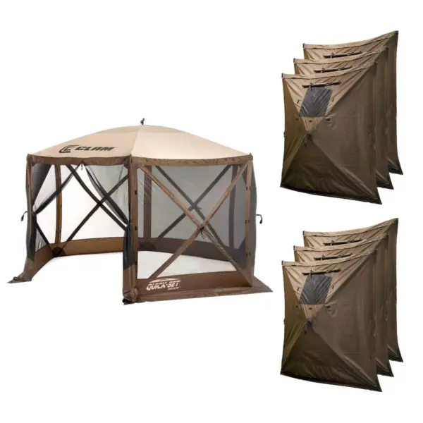 CLAM Quick-Set Escape 11.5' x 11.5' Portable Pop-Up Camping Outdoor Gazebo Screen Tent Canopy Shelter & Carry Bag with 6 Wind & Sun Panels Accessory