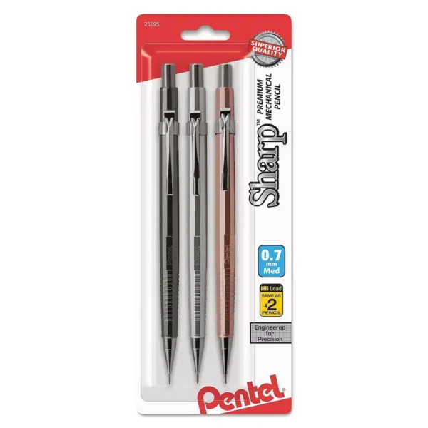 Pentel Sharp Mechanical Drafting Pencil 0.7 mm Assorted Barrels 3/Pack P207MBP3M