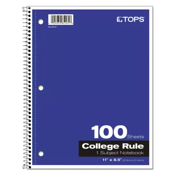 Tops Coil-Lock Wirebound Notebooks College/Medium 11 x 8 1/2 White 100 Sheets 65161