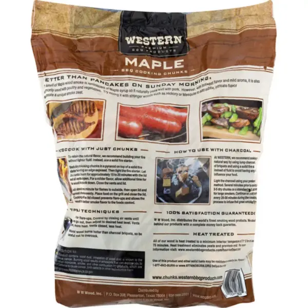 Western BBQ Maple Barbecue Flavor Wood Cooking Chunks for Grilling and Smoking Poultry, Pork, and Vegetables (2-Pack)