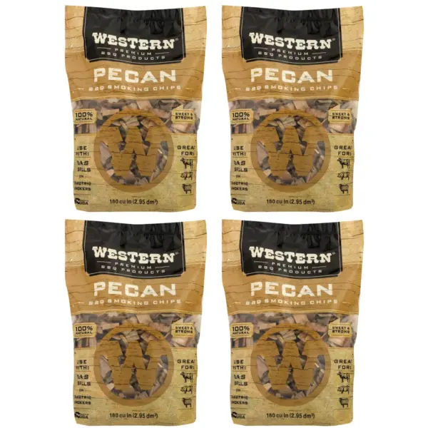 Western BBQ 78076 180 cu in. Premium Pecan Wood BBQ Charcoal Propane Grill/Smoker Cooking Chips (4 Pack)