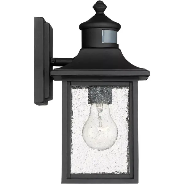 John Timberland Outdoor Wall Light Fixture Black Steel 11 1/2" Seedy Glass Motion Security Sensor for Exterior House Porch Patio Deck