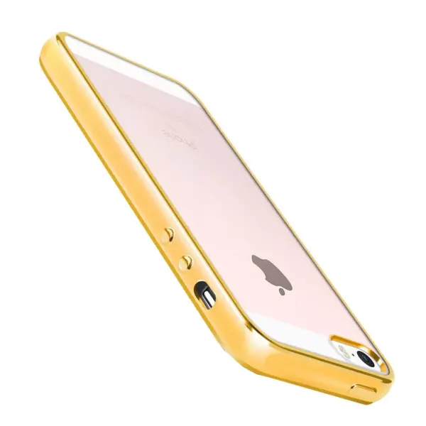 BasAcc Clear TPU Rubber Back Cover with Gold Chrome Edge Bumper Compatible with Apple iPhone SE / 5S / 5