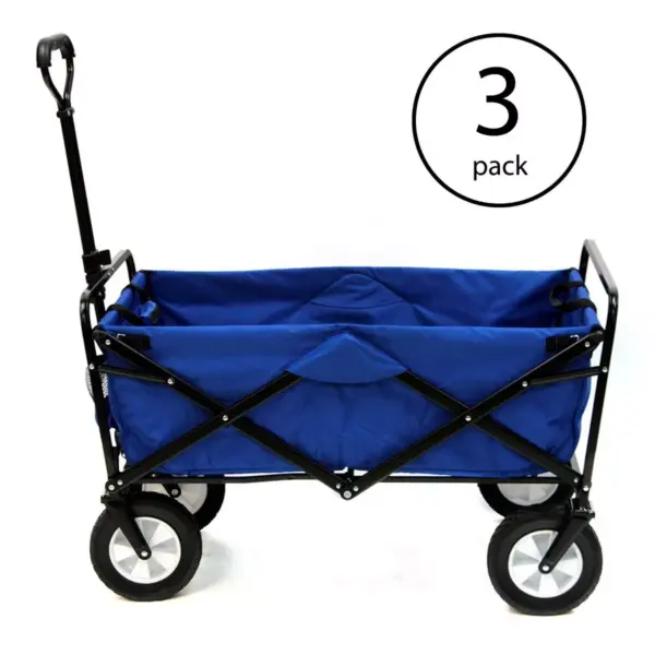 Mac Sports Collapsible Folding Steel Frame Outdoor Garden Wagon, Blue (3 Pack)