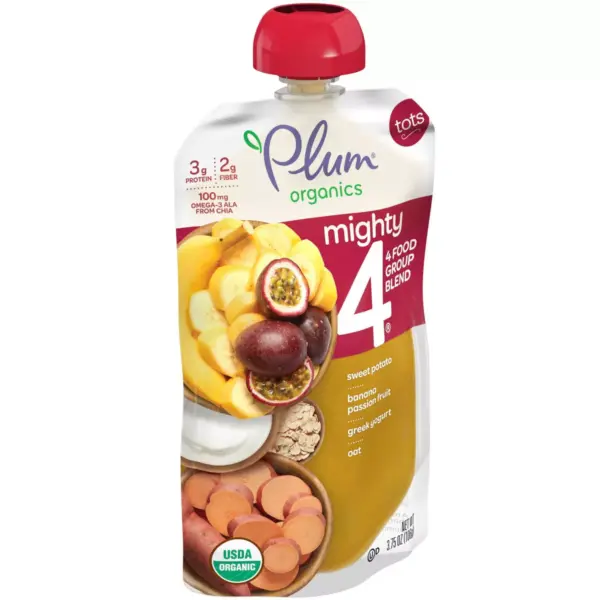 Plum Organics Mighty 4 Sweet Potato Banana Passionfruit & Greek Yogurt & Oat Baby Food Pouch - 3.75oz