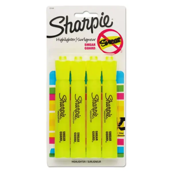 Sharpie Accent Tank Style Highlighter Chisel Tip Fluorescent Yellow 4/Set 25164PP